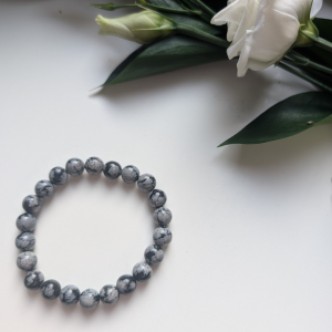 Bracelet Boules 8mm – Obsidienne Flocon de Neige