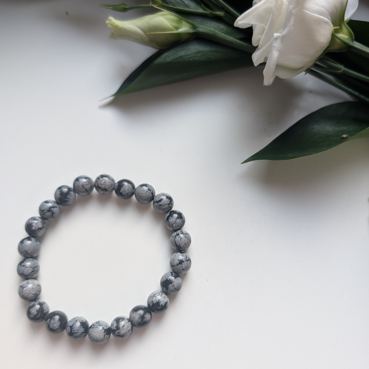 Bracelet Boules 8mm - Obsidienne Flocon de Neige auto draft